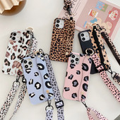 Πολυτελής θήκη καρπού Leopard χιαστί κορδόνι για iPhone 14 13 12 Mini 11 Pro Xs Max 7 8 Plus X Xr SE2 Κάλυμμα ιμάντα ώμου