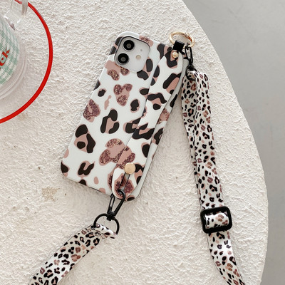 Πολυτελής θήκη καρπού Leopard χιαστί κορδόνι για iPhone 14 13 12 Mini 11 Pro Xs Max 7 8 Plus X Xr SE2 Κάλυμμα ιμάντα ώμου