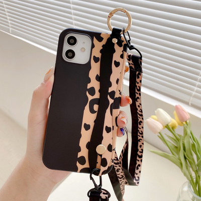 Πολυτελής θήκη καρπού Leopard χιαστί κορδόνι για iPhone 14 13 12 Mini 11 Pro Xs Max 7 8 Plus X Xr SE2 Κάλυμμα ιμάντα ώμου