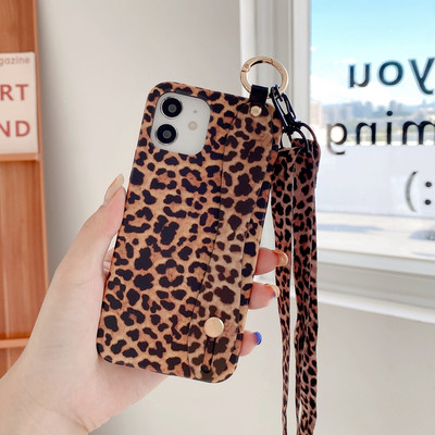 Πολυτελής θήκη καρπού Leopard χιαστί κορδόνι για iPhone 14 13 12 Mini 11 Pro Xs Max 7 8 Plus X Xr SE2 Κάλυμμα ιμάντα ώμου