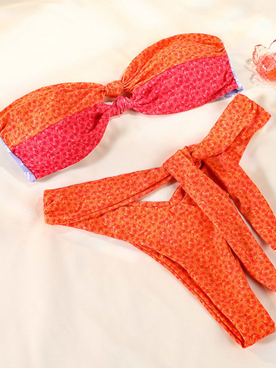 Zrtak Ruffle Bikini su gėlėmis raštu maudymosi kostiumėlis Biquiinis Moteriškas lankas maudymosi kostiumėlis Nėrinių bikinio rinkinys Maudymosi kostiumėlis Moteriški Bikinai Hollow Out