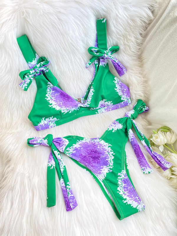 Zrtak Ruffle Bikini su gėlėmis raštu maudymosi kostiumėlis Biquiinis Moteriškas lankas maudymosi kostiumėlis Nėrinių bikinio rinkinys Maudymosi kostiumėlis Moteriški Bikinai Hollow Out