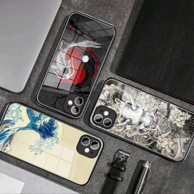 Калъф за телефон Japanese Art koi Fish WAVE Закалено стъкло за iPhone14 13 12 11 Pro XR XS MAX 8 X 7 6S Plus SE 2020 13 Mini case