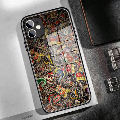 Калъф за телефон Japanese Art koi Fish WAVE Закалено стъкло за iPhone14 13 12 11 Pro XR XS MAX 8 X 7 6S Plus SE 2020 13 Mini case