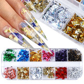 12Rács Nail Art Arany Ezüst Fólia Papír Levél Pehely Pelyhek Paillette Manikűr barkácsolás Csillogó Gél Lakk Körömdíszítő Kiegészítők
