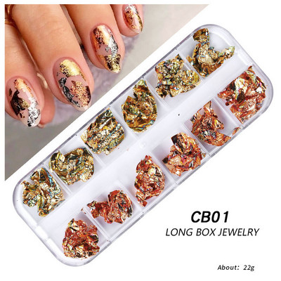 12Rács Nail Art Arany Ezüst Fólia Papír Levél Pehely Pelyhek Paillette Manikűr barkácsolás Csillogó Gél Lakk Körömdíszítő Kiegészítők