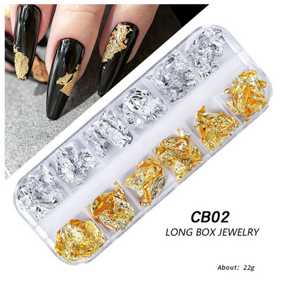 12Rács Nail Art Arany Ezüst Fólia Papír Levél Pehely Pelyhek Paillette Manikűr barkácsolás Csillogó Gél Lakk Körömdíszítő Kiegészítők