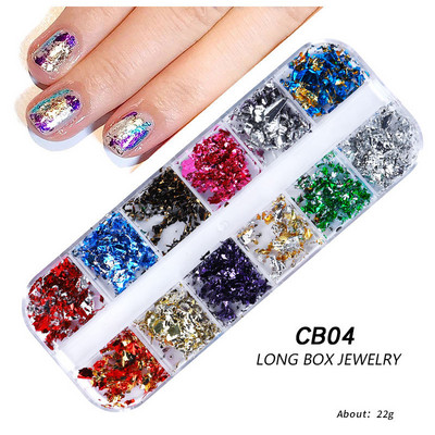 12Rács Nail Art Arany Ezüst Fólia Papír Levél Pehely Pelyhek Paillette Manikűr barkácsolás Csillogó Gél Lakk Körömdíszítő Kiegészítők