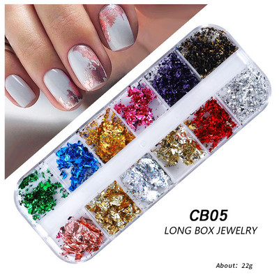 12Rács Nail Art Arany Ezüst Fólia Papír Levél Pehely Pelyhek Paillette Manikűr barkácsolás Csillogó Gél Lakk Körömdíszítő Kiegészítők
