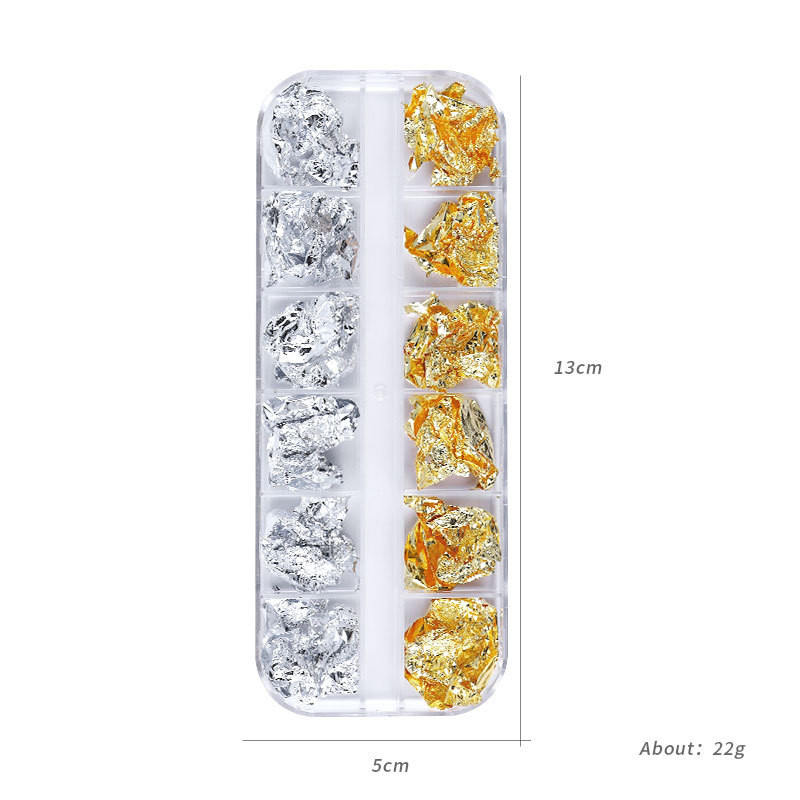 12Rács Nail Art Arany Ezüst Fólia Papír Levél Pehely Pelyhek Paillette Manikűr barkácsolás Csillogó Gél Lakk Körömdíszítő Kiegészítők
