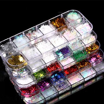 12Gird Box Butterfly Nails Sequins Nail Art Holographic Glitter Διακοσμήσεις Μανικιούρ Flakes Kit Laser Design 3D Nails Accesorios