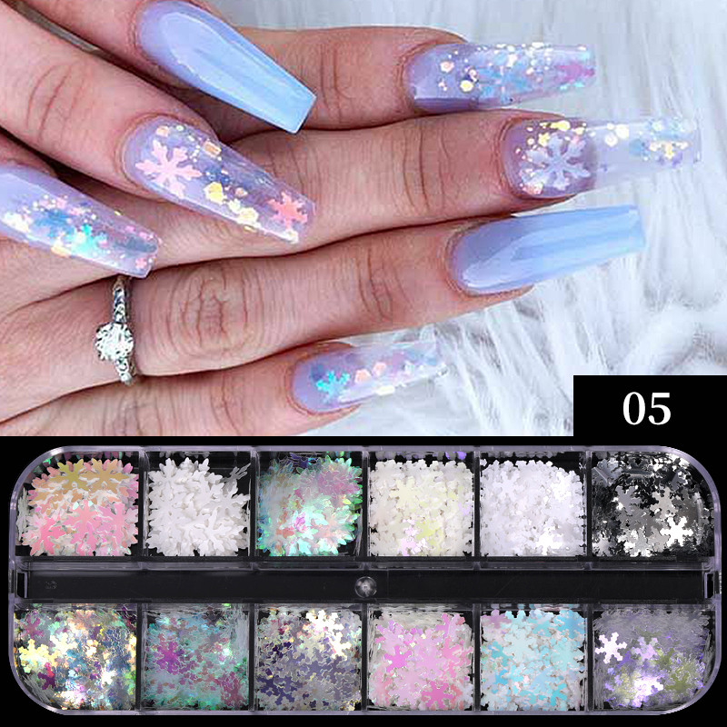 12Gird Box pillangó körmök flitterek körömdíszítés holografikus csillogó dekorációk manikűr pehely készlet lézeres tervezés 3D körmök kiegészítők