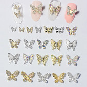 10 vnt Butterfly lydinio dervos nagų dailės papuošalų žavesys 3D drugelis aukso/sidabro cirkonio deimantas „pasidaryk pats“ nagų dailės dekoravimo priedai