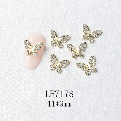 10 vnt Butterfly lydinio dervos nagų dailės papuošalų žavesys 3D drugelis aukso/sidabro cirkonio deimantas „pasidaryk pats“ nagų dailės dekoravimo priedai