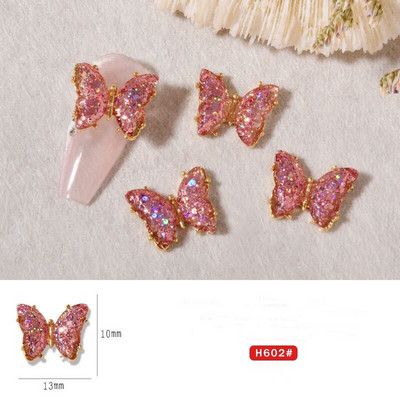 10 vnt Butterfly lydinio dervos nagų dailės papuošalų žavesys 3D drugelis aukso/sidabro cirkonio deimantas „pasidaryk pats“ nagų dailės dekoravimo priedai
