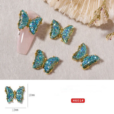 10 vnt Butterfly lydinio dervos nagų dailės papuošalų žavesys 3D drugelis aukso/sidabro cirkonio deimantas „pasidaryk pats“ nagų dailės dekoravimo priedai