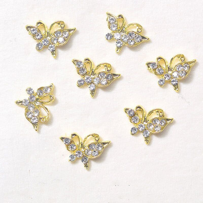 10 vnt Butterfly lydinio dervos nagų dailės papuošalų žavesys 3D drugelis aukso/sidabro cirkonio deimantas „pasidaryk pats“ nagų dailės dekoravimo priedai