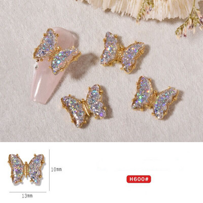 10 vnt Butterfly lydinio dervos nagų dailės papuošalų žavesys 3D drugelis aukso/sidabro cirkonio deimantas „pasidaryk pats“ nagų dailės dekoravimo priedai