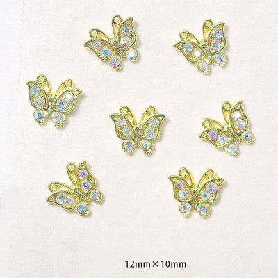 10 vnt Butterfly lydinio dervos nagų dailės papuošalų žavesys 3D drugelis aukso/sidabro cirkonio deimantas „pasidaryk pats“ nagų dailės dekoravimo priedai