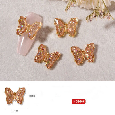 10 vnt Butterfly lydinio dervos nagų dailės papuošalų žavesys 3D drugelis aukso/sidabro cirkonio deimantas „pasidaryk pats“ nagų dailės dekoravimo priedai