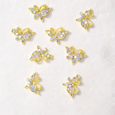10 vnt Butterfly lydinio dervos nagų dailės papuošalų žavesys 3D drugelis aukso/sidabro cirkonio deimantas „pasidaryk pats“ nagų dailės dekoravimo priedai