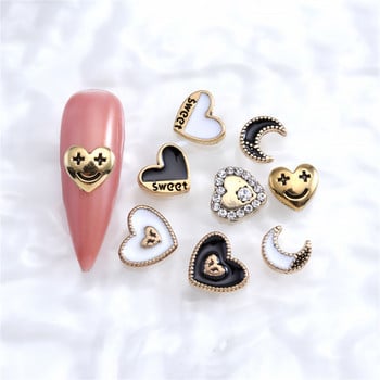 10 τμχ Καρφιά ρετρό κράμα Γούρια Moon Peach Heart *Sweet* Letter Love Parts Nail Art Alloy Diamond Διακοσμητικά 3D Punk Αξεσουάρ