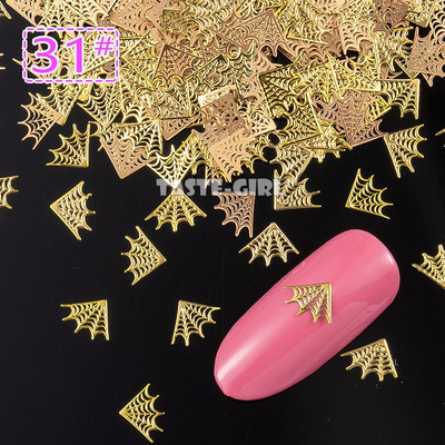 400 τμχ/συσκευασία Halloween Pumpkin Face Witch Spider Web Bat Star Μεταλλικές πούλιες νυχιών Brone Back Nail Art Slice Διακόσμηση Μανικιούρ