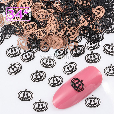 400 τμχ/συσκευασία Halloween Pumpkin Face Witch Spider Web Bat Star Μεταλλικές πούλιες νυχιών Brone Back Nail Art Slice Διακόσμηση Μανικιούρ