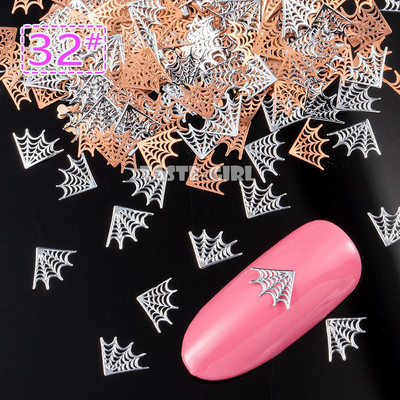 400 τμχ/συσκευασία Halloween Pumpkin Face Witch Spider Web Bat Star Μεταλλικές πούλιες νυχιών Brone Back Nail Art Slice Διακόσμηση Μανικιούρ