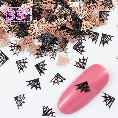 400 τμχ/συσκευασία Halloween Pumpkin Face Witch Spider Web Bat Star Μεταλλικές πούλιες νυχιών Brone Back Nail Art Slice Διακόσμηση Μανικιούρ