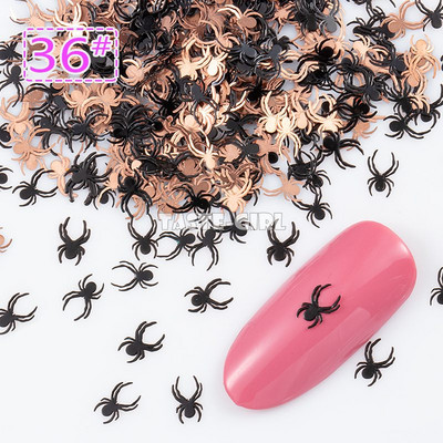 400 τμχ/συσκευασία Halloween Pumpkin Face Witch Spider Web Bat Star Μεταλλικές πούλιες νυχιών Brone Back Nail Art Slice Διακόσμηση Μανικιούρ