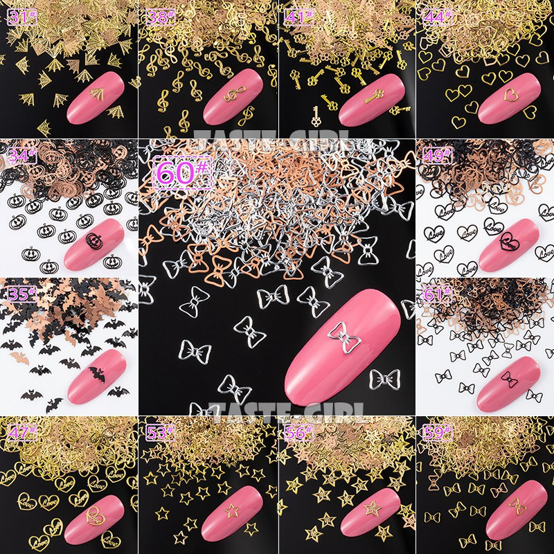 400 τμχ/συσκευασία Halloween Pumpkin Face Witch Spider Web Bat Star Μεταλλικές πούλιες νυχιών Brone Back Nail Art Slice Διακόσμηση Μανικιούρ