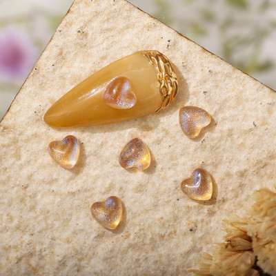 100Pcs Summer New Shimmer Nail Art Resin Stones 6mm Heart Flatback Nail Designer Charms DIY 3D Stones Crafts For Nail Decor