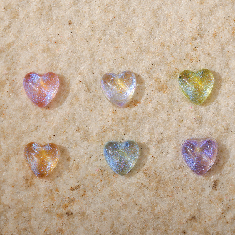 100Pcs Summer New Shimmer Nail Art Resin Stones 6mm Heart Flatback Nail Designer Charms DIY 3D Stones Crafts For Nail Decor