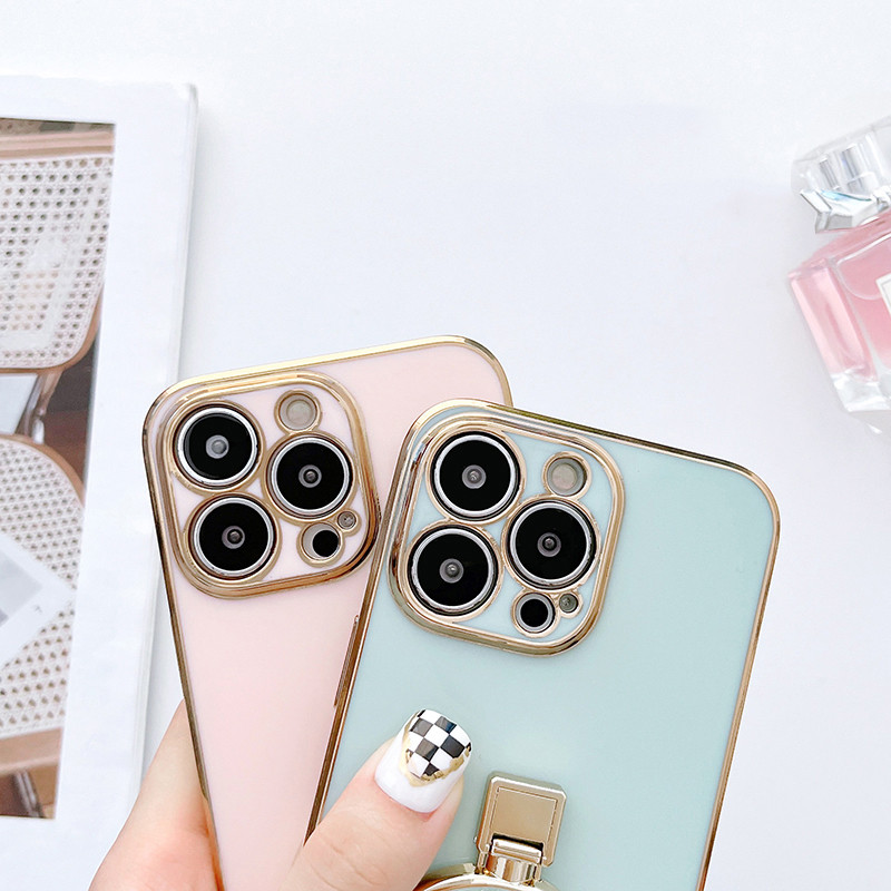 Галванизиран калъф със сгъваема стойка за iPhone 11 12 13 14 Pro Max X XR XS 14 Plus 6 6s 7 8 Plus 13 мини протектор Силиконов капак