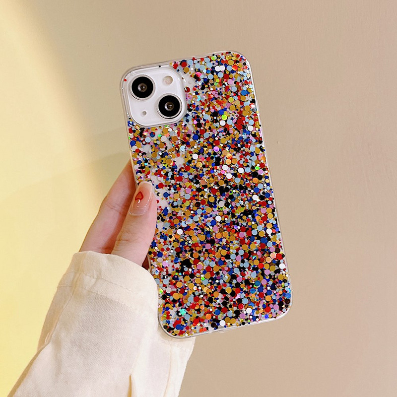Elegáns kerek csillogó csillogó telefontok iPhone 14 13 11 12 Pro Max Mini XR X XS Max 7 8 Plus SE puha epoxi lány borítóhoz