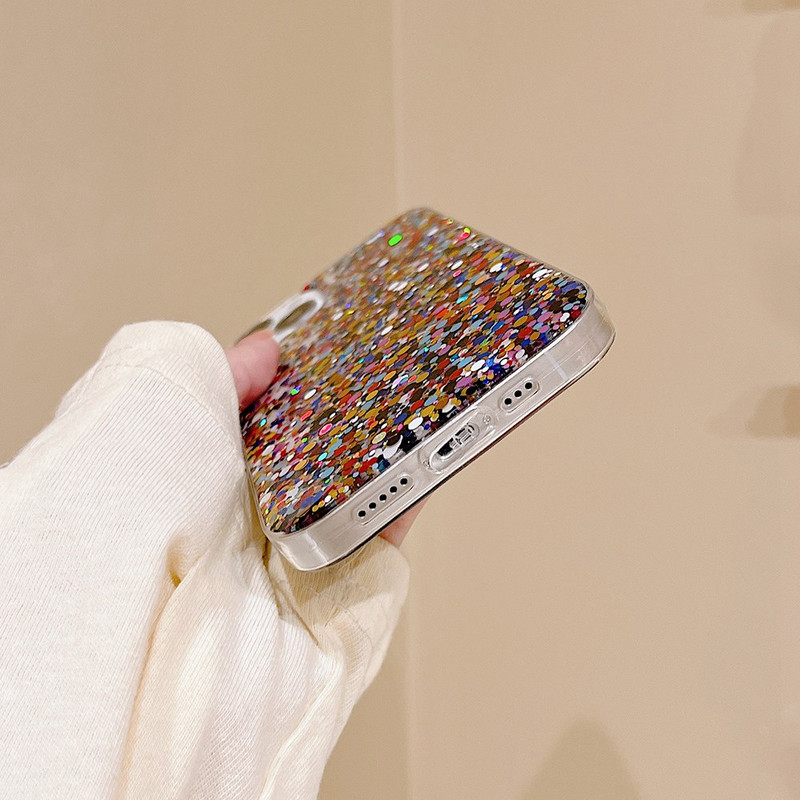 Elegáns kerek csillogó csillogó telefontok iPhone 14 13 11 12 Pro Max Mini XR X XS Max 7 8 Plus SE puha epoxi lány borítóhoz