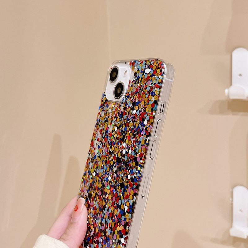 Elegáns kerek csillogó csillogó telefontok iPhone 14 13 11 12 Pro Max Mini XR X XS Max 7 8 Plus SE puha epoxi lány borítóhoz