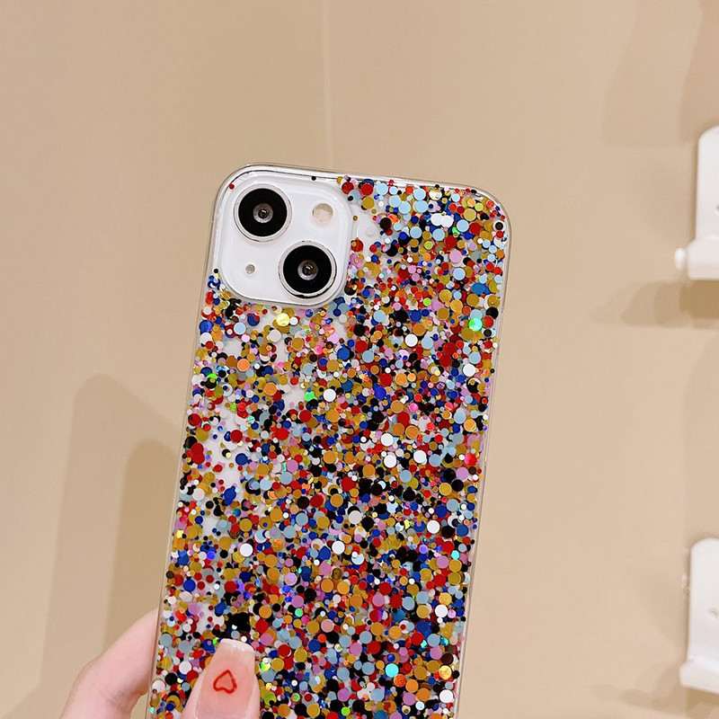 Elegáns kerek csillogó csillogó telefontok iPhone 14 13 11 12 Pro Max Mini XR X XS Max 7 8 Plus SE puha epoxi lány borítóhoz