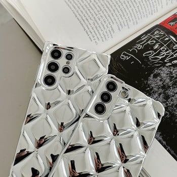 Луксозно покритие Bright Silver 3D Rhombus Lattice Case за Samsung Galaxy S22 Ultra S22+ S21+ S21 Ultra Camera Защитно покритие