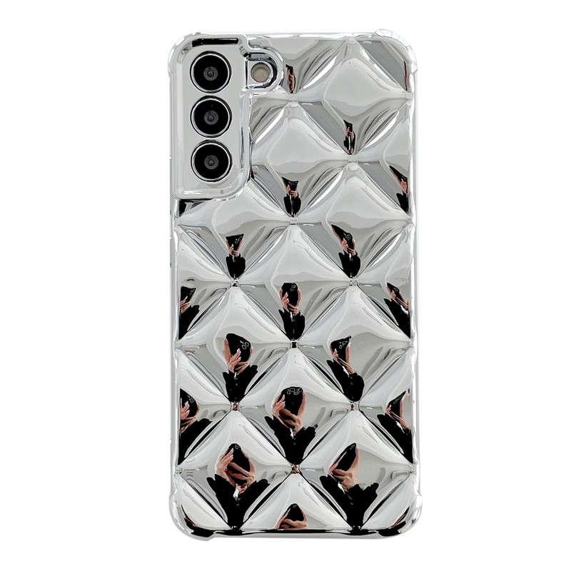 Луксозно покритие Bright Silver 3D Rhombus Lattice Case за Samsung Galaxy S22 Ultra S22+ S21+ S21 Ultra Camera Защитно покритие