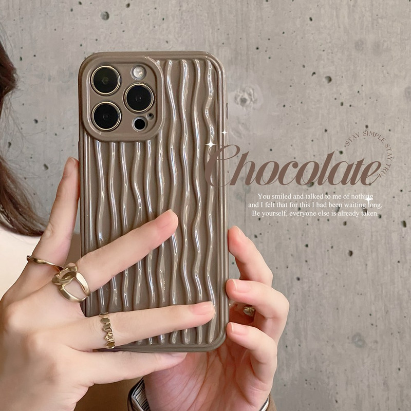 Стилен калъф за телефон с шоколадови вълнички 3D Ripples за iPhone 14 12 11 13 Pro Max Mini XR XS X Тънък мек защитен капак Funda