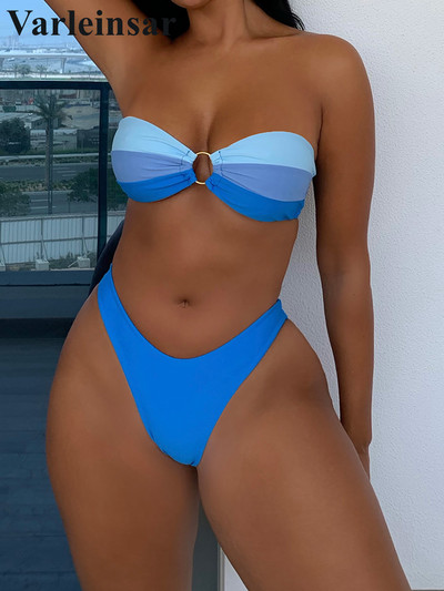 Szexi Splicing Bandeau Mid Waist bikini női fürdőruha Női fürdőruha Kétrészes bikini szett fürdőruha Swim Lady V3769