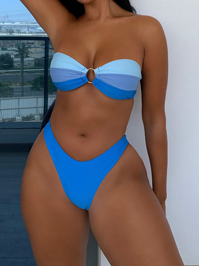Sexy Splicing Bandeau Mid Waist Μπικίνι Γυναικεία Μαγιό Γυναικείο Μαγιό Σετ μπικίνι δύο τεμαχίων Bather Μαγιό Swim Lady V3769