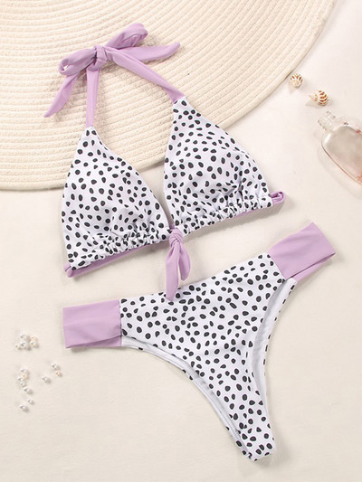 ZRTAK 2022 Bikiniji Crveni rebrasti kupaći kostimi Ženski kupaći kostim Biquini patchwork print s volanima Ženski kupaći kostim Seksi bikini set s povezima