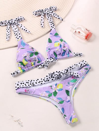 ZRTAK 2022 Bikiniji Crveni rebrasti kupaći kostimi Ženski kupaći kostim Biquini patchwork print s volanima Ženski kupaći kostim Seksi bikini set s povezima