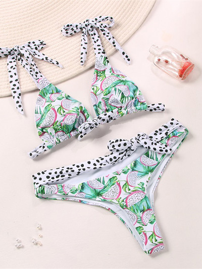 ZRTAK 2022 Bikiniji Crveni rebrasti kupaći kostimi Ženski kupaći kostim Biquini patchwork print s volanima Ženski kupaći kostim Seksi bikini set s povezima