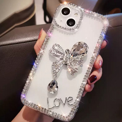 Калъф за телефон Bling Diamond Love Bow за iphone 14 X XR XS 11 13 Pro Max 12 Pro 7Plus 8Plus 5 se 6 s 7 8 Plus SE 2020 + капак