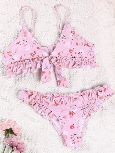 Zrtak Bandage Cvjetni bikini s mašnom Kupaći kostim Push up kupaći kostim Ženski Biquini Feminino kupaći kostim s printom Ženski monokini bikini set