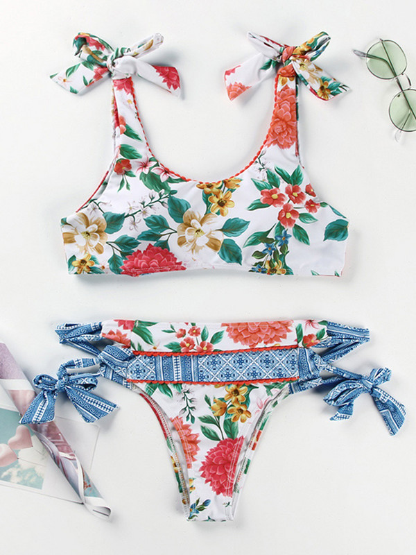 Zrtak Bandage Cvjetni bikini s mašnom Kupaći kostim Push up kupaći kostim Ženski Biquini Feminino kupaći kostim s printom Ženski monokini bikini set